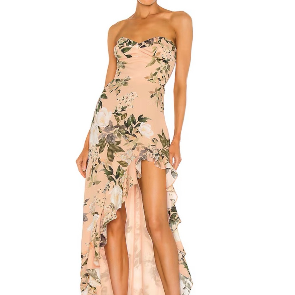 Amanda Uprichard Peach Floral High-Low Dress